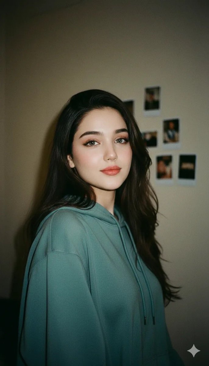 AI Prompt for Cinematic Indoor Portrait Photography of a Woman in a Teal Hoodie