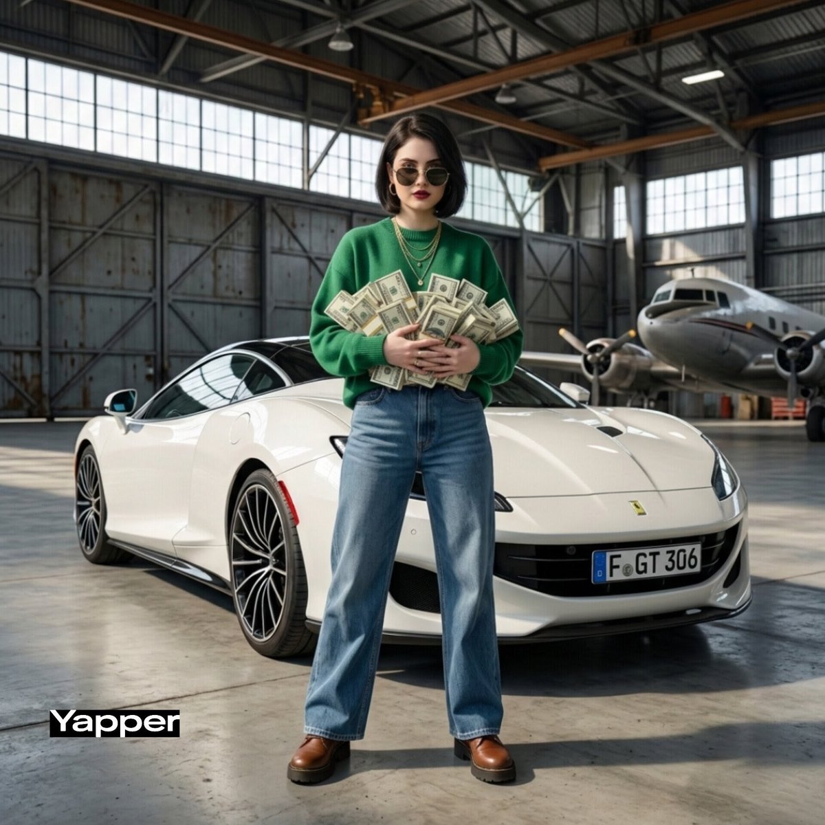 AI Prompt for Cinematic Industrial Luxury Car Photo with Fashion Model