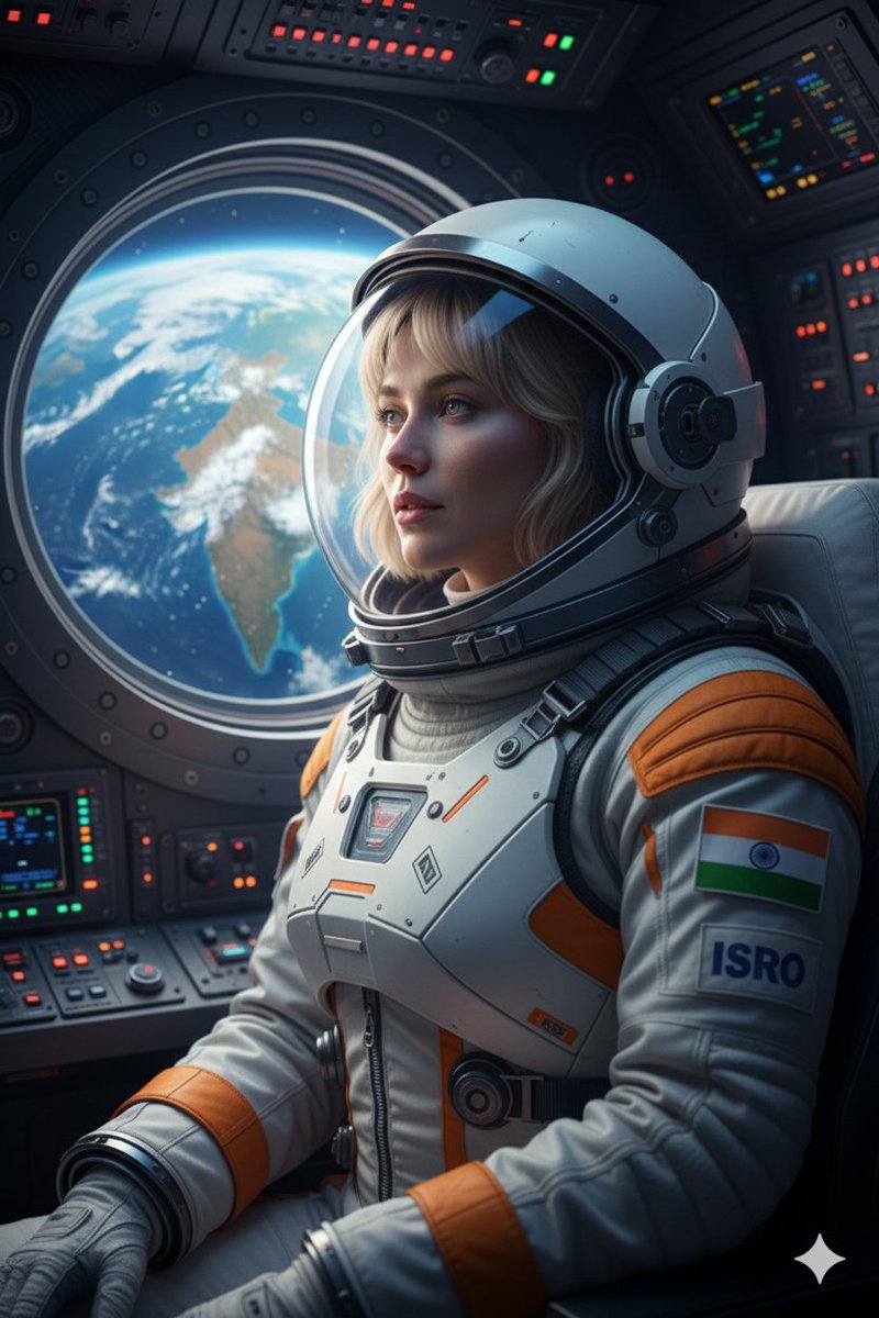 AI Prompt for Cinematic ISRO Astronaut Portrait with Indian Subcontinent Landscape