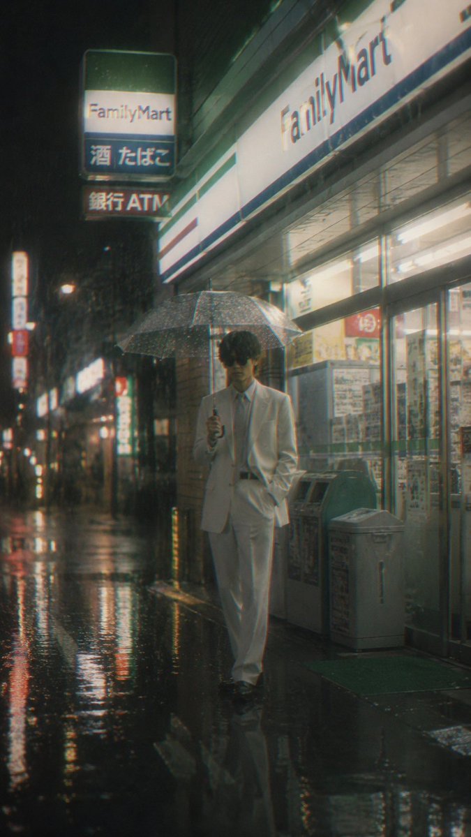 AI Prompt for Cinematic Japanese Street Scene with Suit and Umbrella