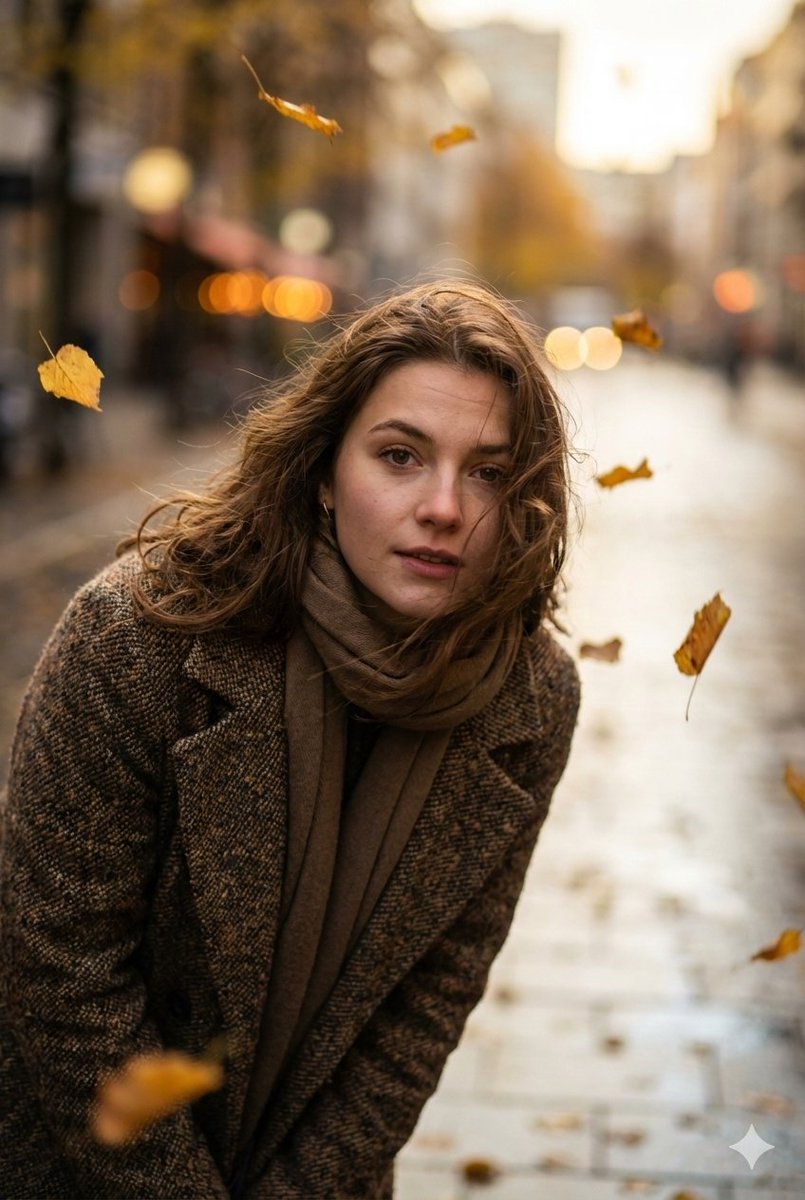AI Prompt for Cinematic, Low-Angle Street Portraits with Realistic Autumn Settings