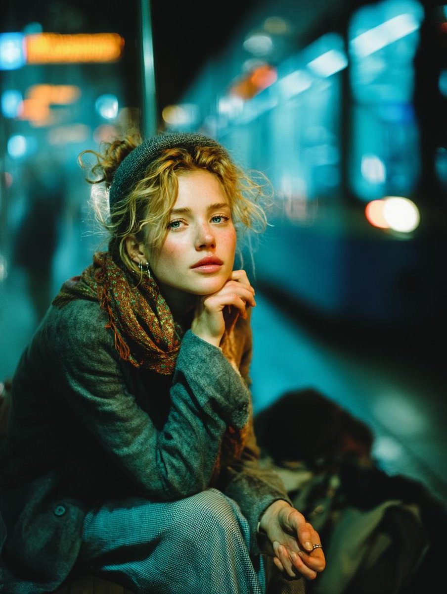 AI Prompt for Cinematic Low-Light Subway Portrait with Moody Teal Neons