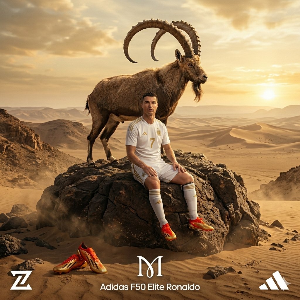 AI Prompt for Cinematic Luxury Sports Ad with Football Player and Mountain Goat