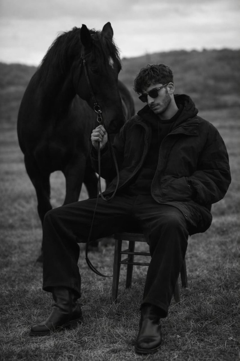 AI Prompt for Cinematic Monochrome Portrait of Man with Horse