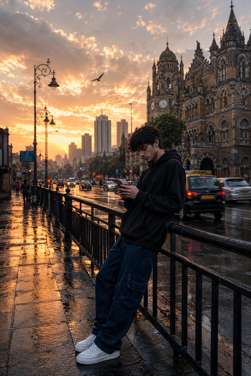 AI Prompt for Cinematic Mumbai Street Photography with Gothic Architecture