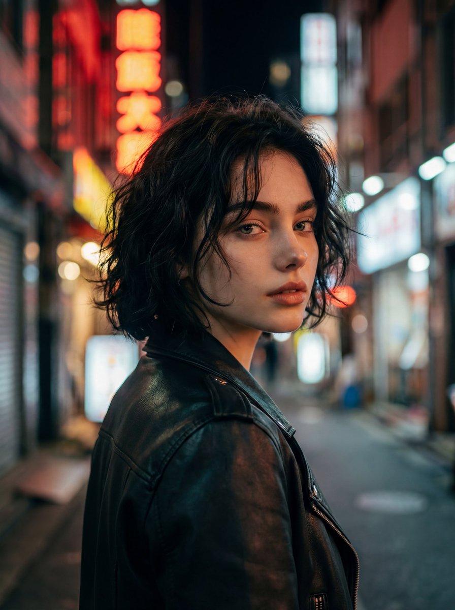 AI Prompt for Cinematic Night Street Portrait Photography with Moody Atmosphere
