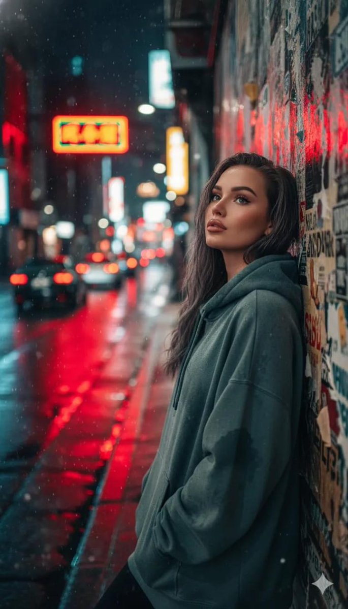 AI Prompt for Cinematic Night Urban Portrait with Neon Reflections