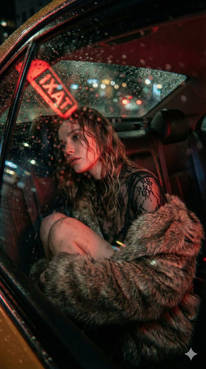 AI Prompt for Cinematic Noir Car Portrait with Rainy Cityscape
