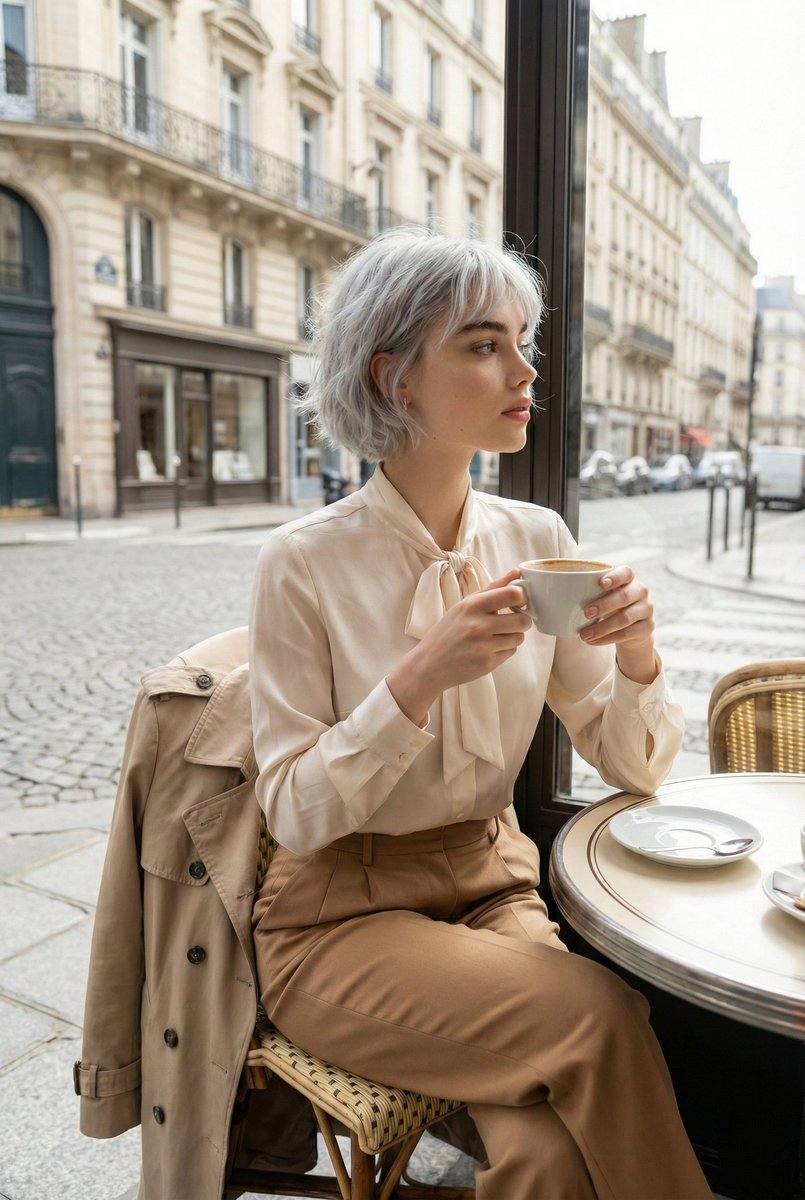 AI Prompt for Cinematic Parisian Portrait with Silver Hair