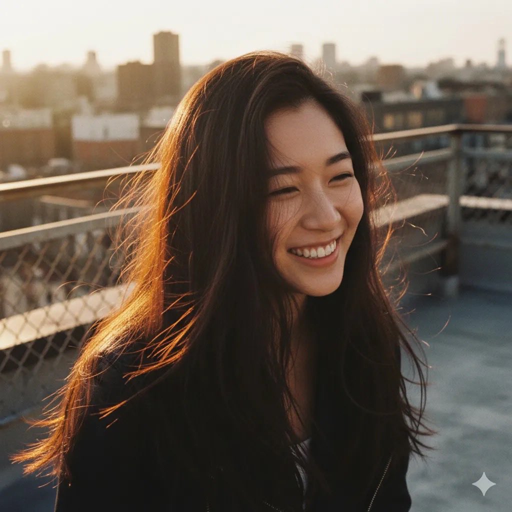 AI Prompt for Cinematic Portrait: Golden Hour Rooftop Young Woman