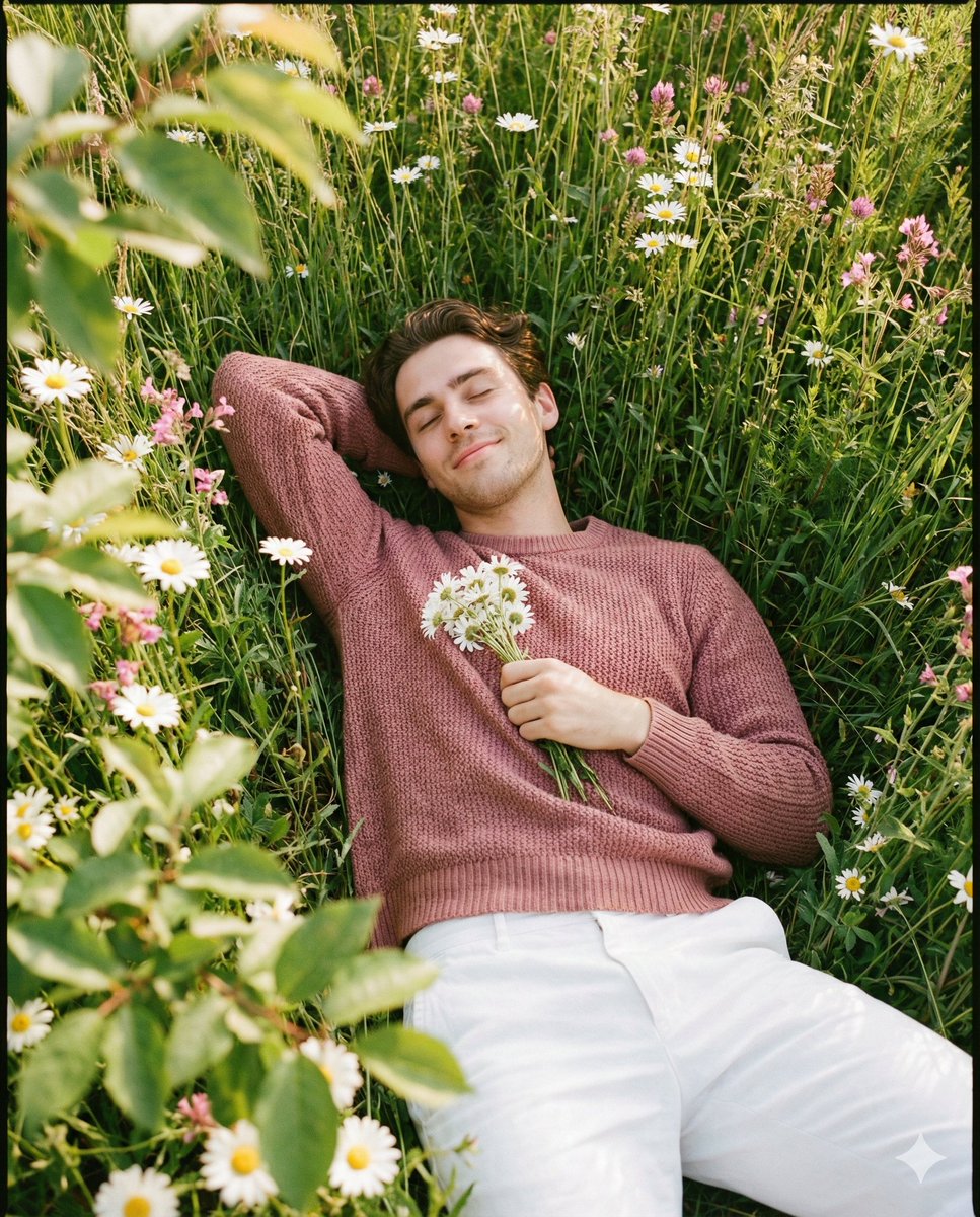 AI Prompt for Cinematic Portrait of Man in a Dreamy Wildflower Meadow
