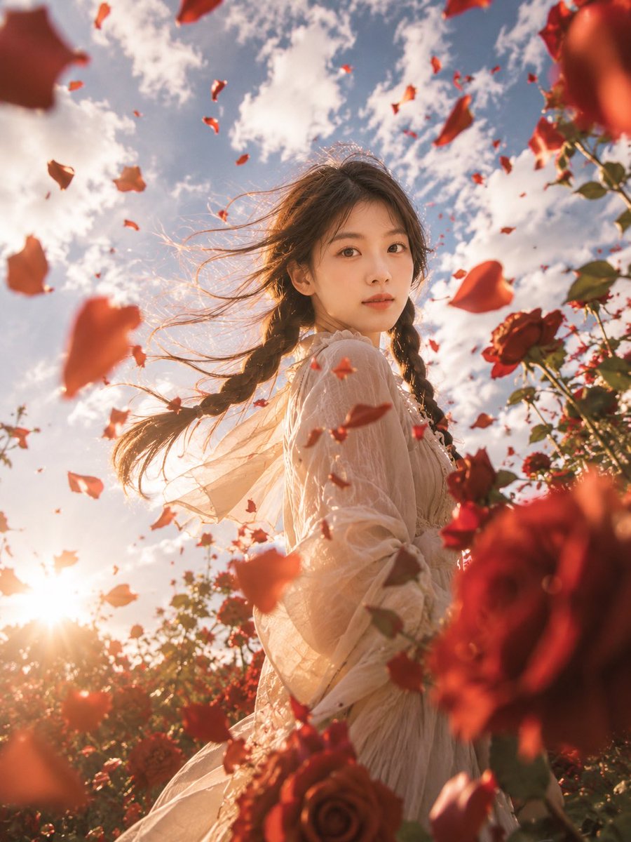 AI Prompt for Cinematic Portrait Photography with Red Roses and Golden Hour