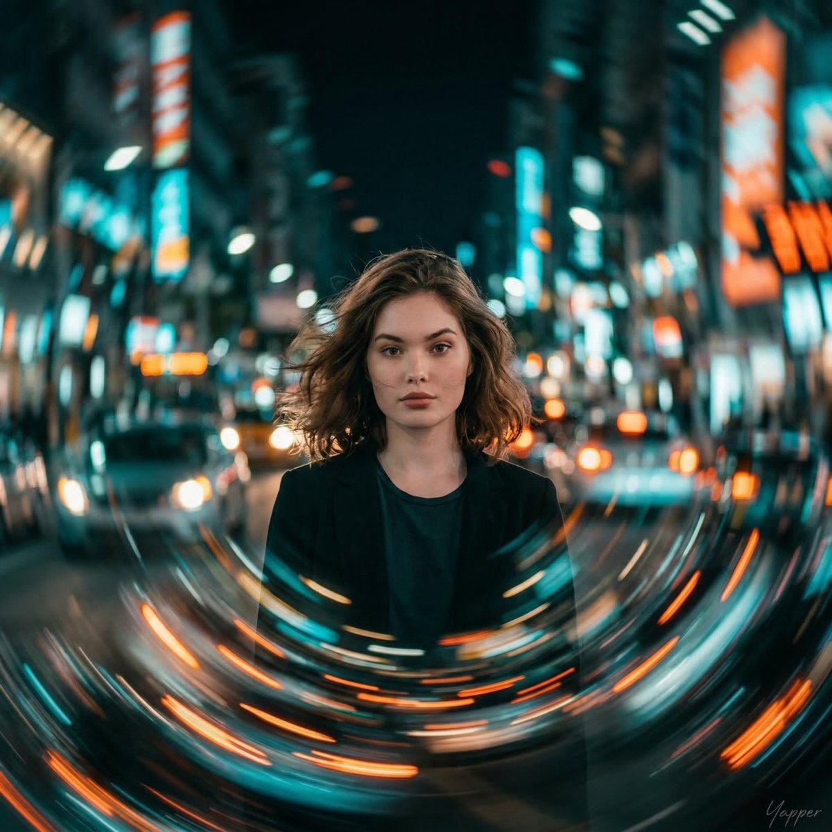 AI Prompt for Cinematic Portrait with Motion Blur Cityscape