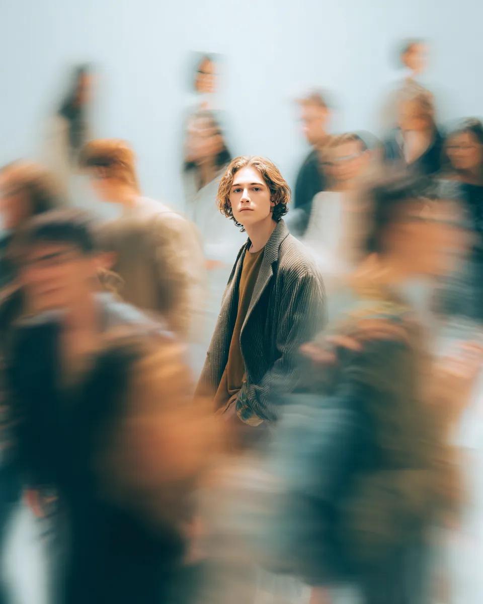AI Prompt for Cinematic Portraits with Long Exposure Crowd Blur