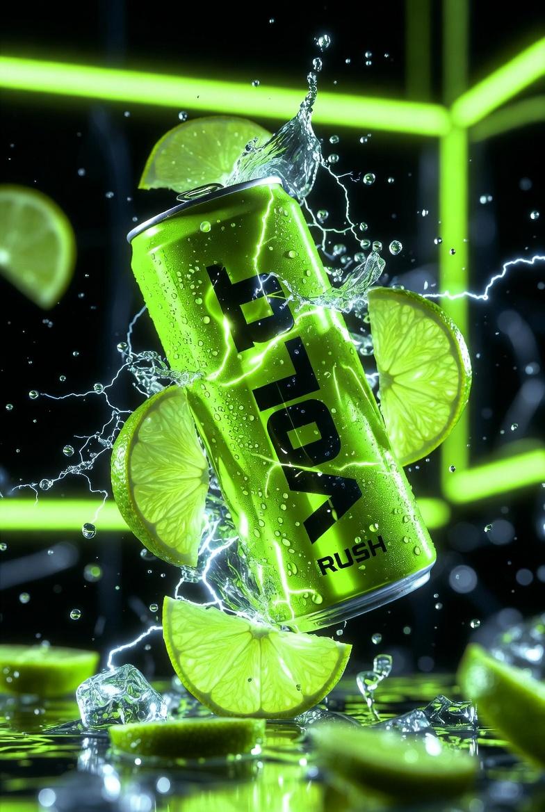 AI Prompt for Cinematic Product Photography of Energy Drinks with 8K Resolution