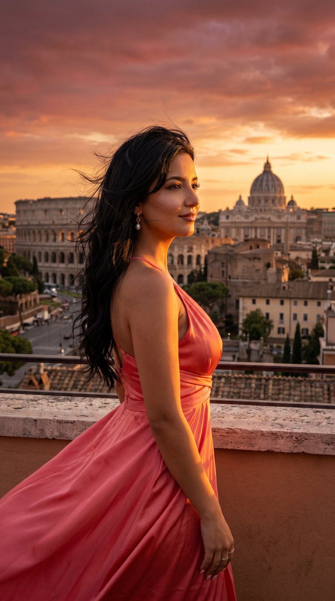 AI Prompt for Cinematic Rome Skyline Portrait Photography