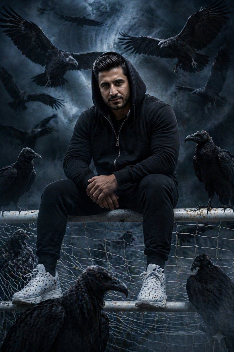 AI Prompt for Cinematic South Asian Guy Portrait with Creepy Birds