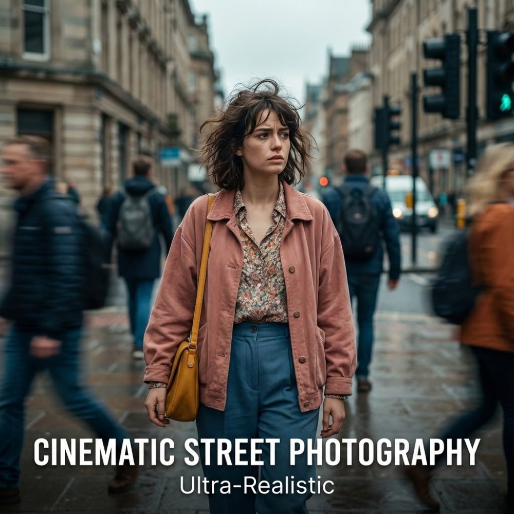 AI Prompt for Cinematic Street Photography - Isolated figures in urban chaos