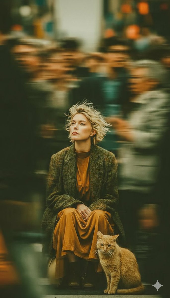 AI Prompt for Cinematic Street Photography Portrait with Long Exposures and Warm Colors
