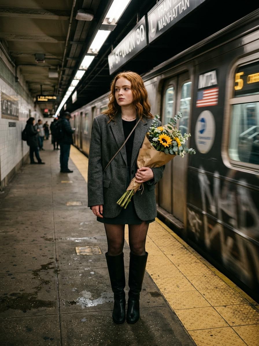 AI Prompt for Cinematic Subway Platform Portrait with Motion Blur