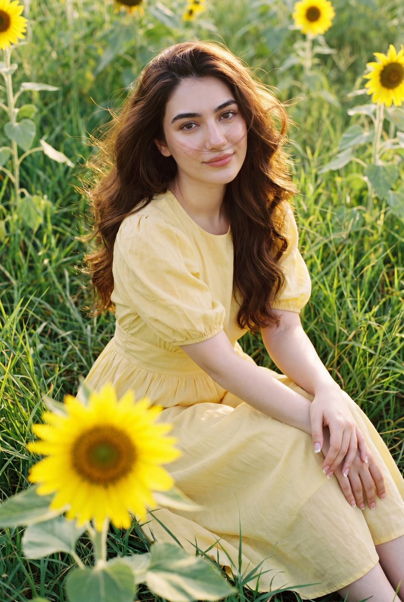 AI Prompt for Cinematic Sunflower Field Portrait | AI Image Generator