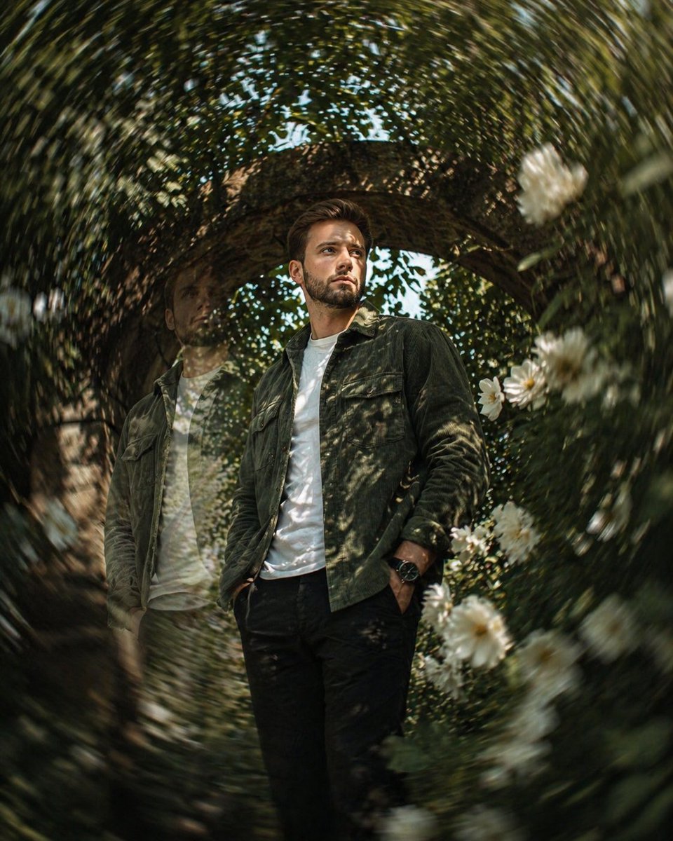AI Prompt for Cinematic Surreal Garden Portrait with Motion Blur