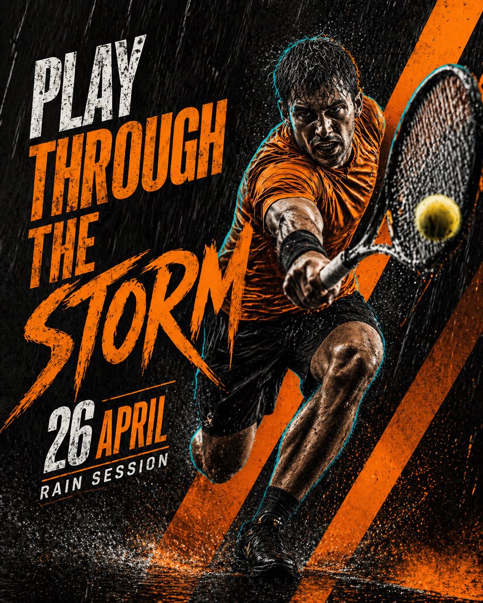 AI Prompt for Cinematic Tennis Sports Poster with Athlete and Rainy Background