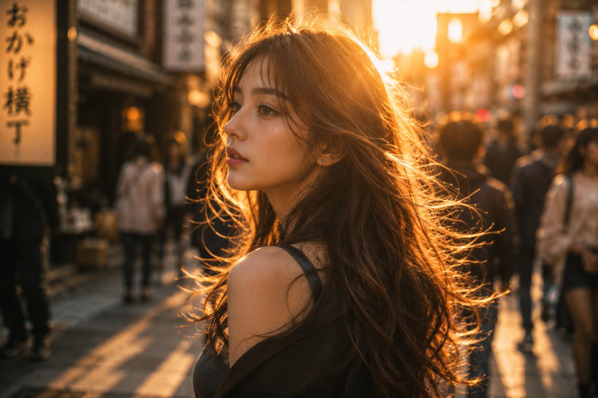 AI Prompt for Cinematic Tokyo Cityscape with Golden Hour Woman