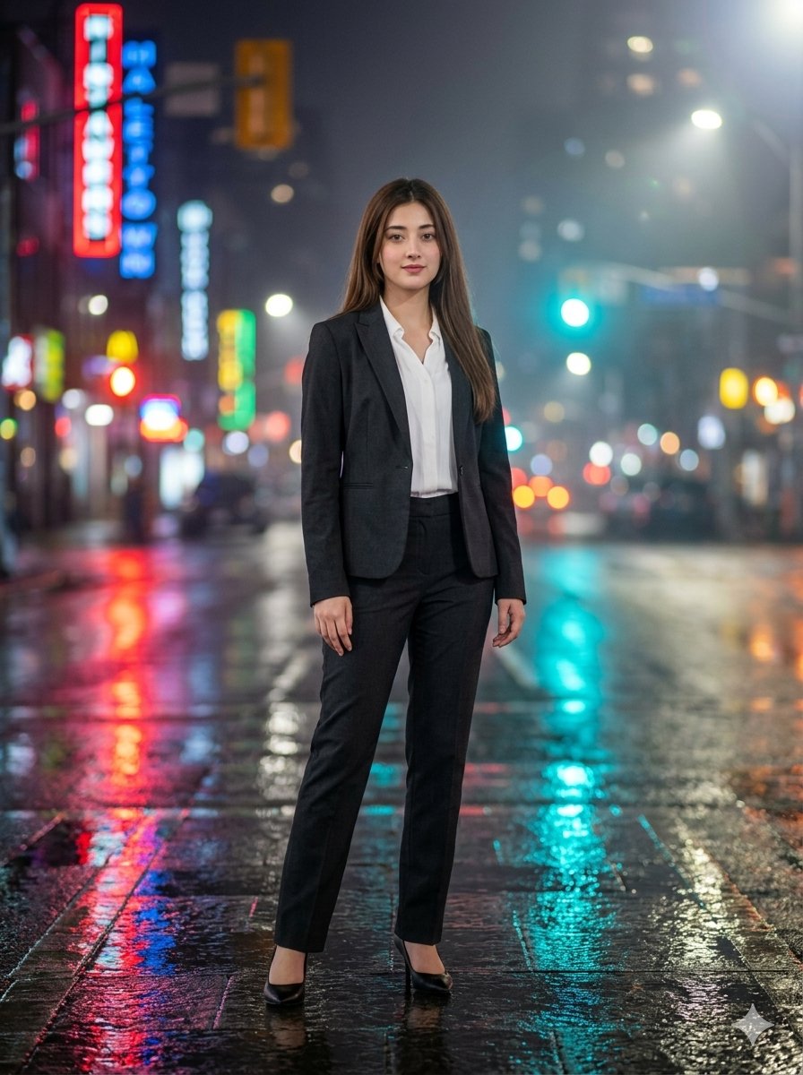 AI Prompt for Cinematic Urban Portrait Photos with Neon Reflections