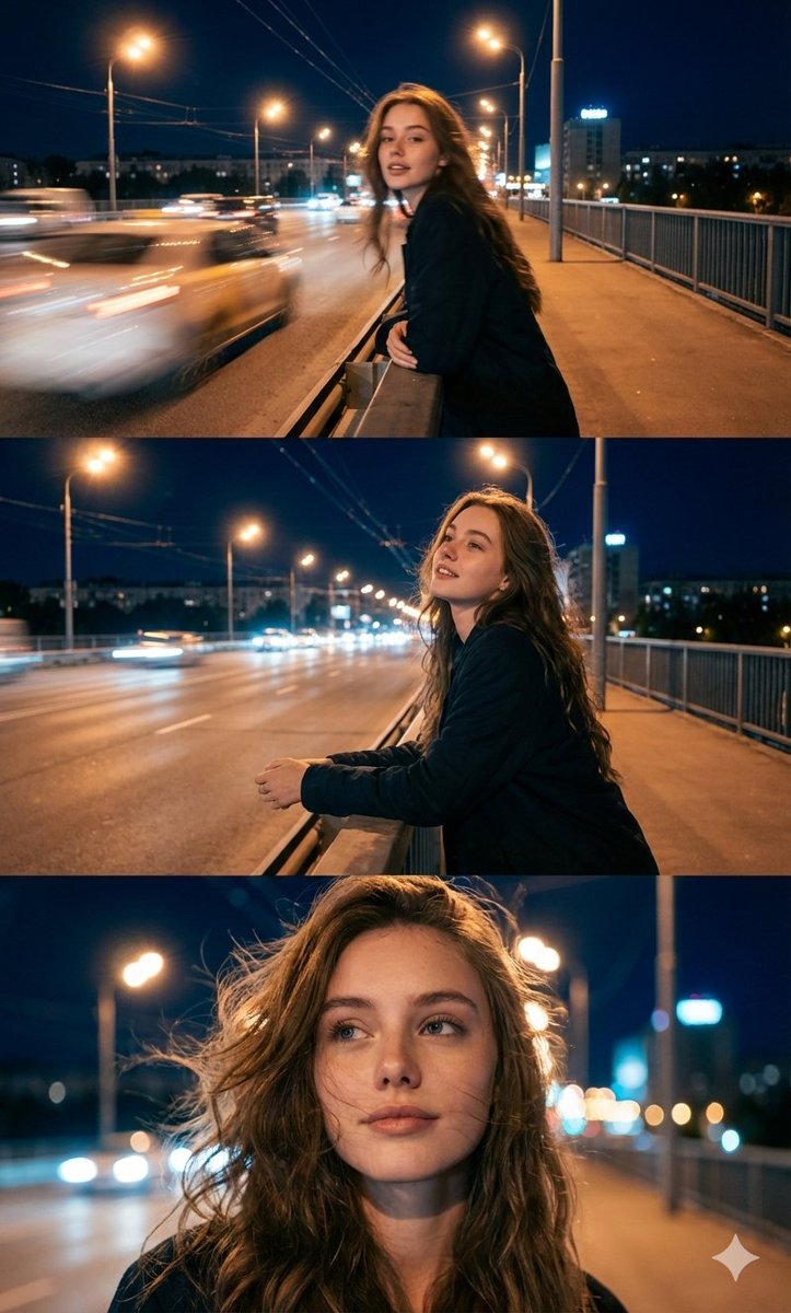 AI Prompt for Cinematic Urban Portrait with Dynamic Triptych Composition