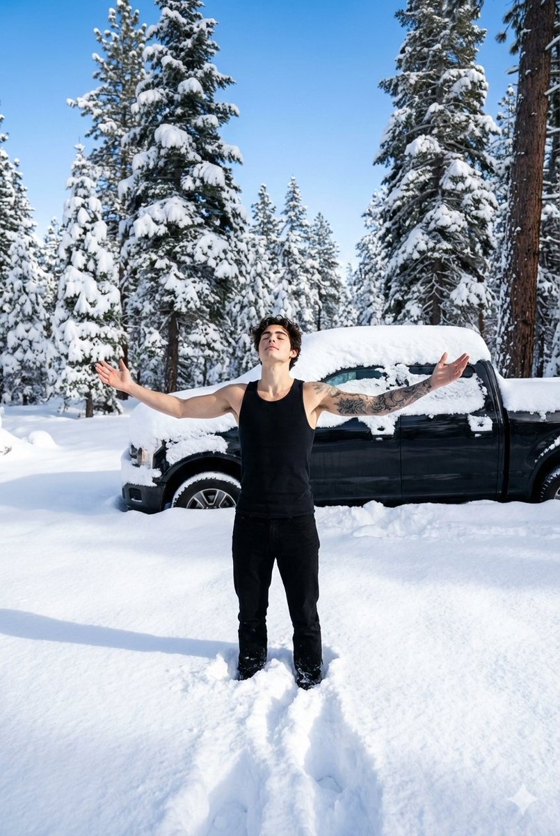 AI Prompt for Cinematic Winter Landscape Photography Illustrations with Human Figure
