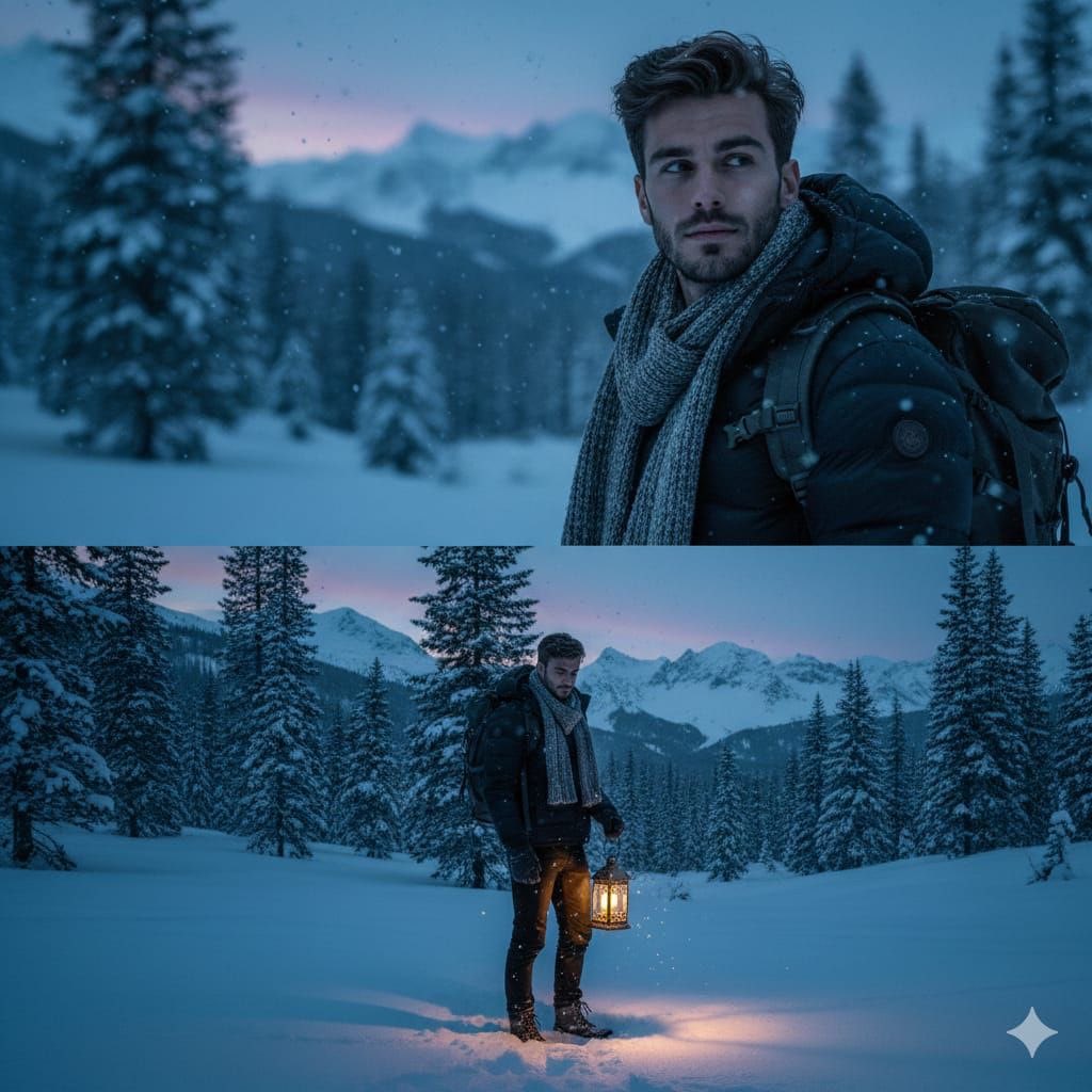 AI Prompt for Cinematic Winter Portrait with Lantern Lighting