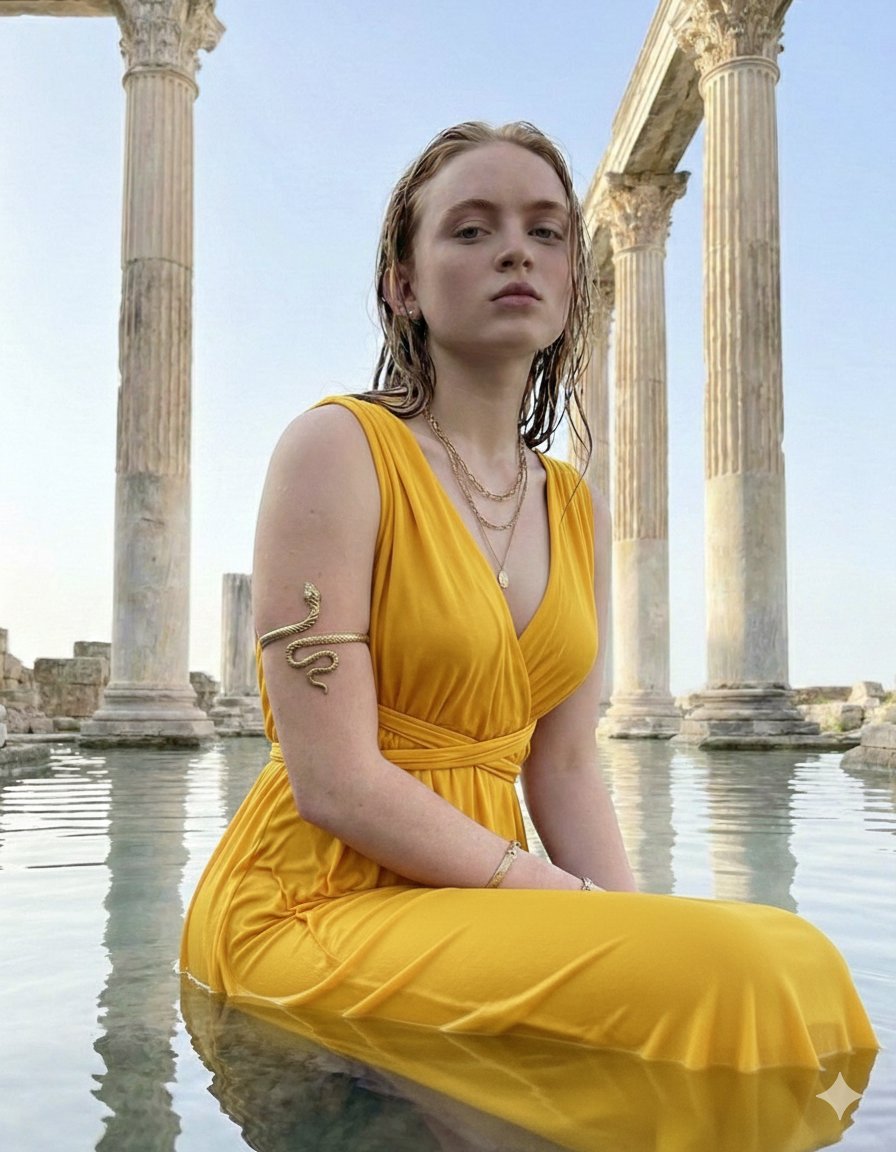 AI Prompt for Classical Goddess Sadie Sink Editorial Images - Urdu/Hindi Outfits