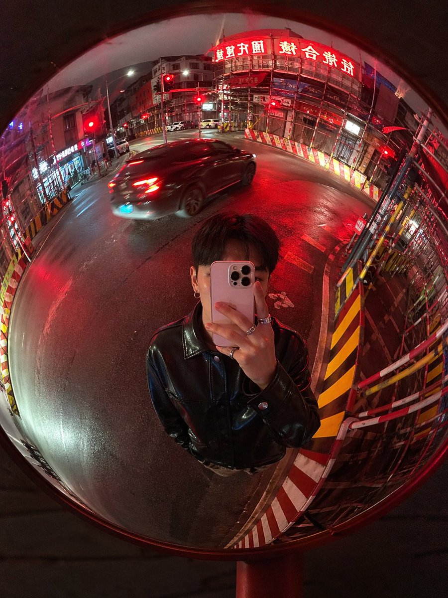 AI Prompt for Convex Mirror Selfie with Cinematic Night Photography Effect