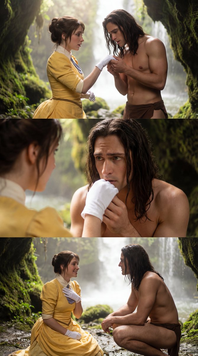 AI Prompt for Cosplay Waterfall Triptych with Tarzan and Jane