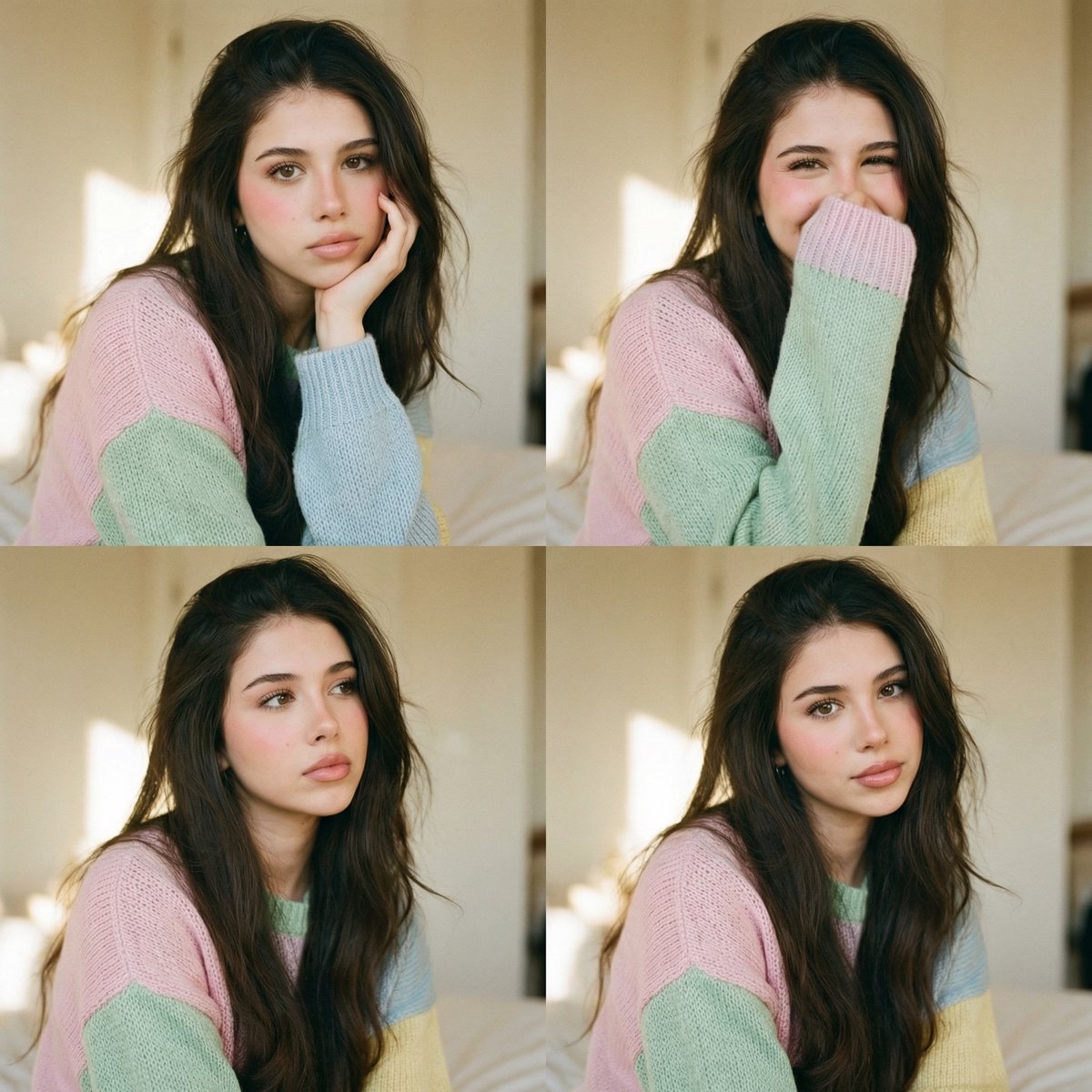 AI Prompt for Cozy Analog Portrait Grid in Retro Bedroom Setting