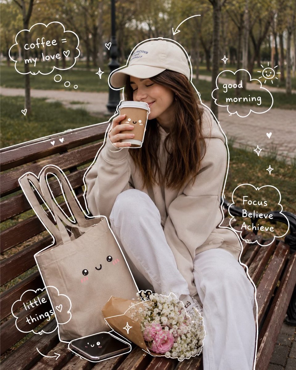 AI Prompt for Cozy Autumn Park Photography with Hand-Drawn Doodles