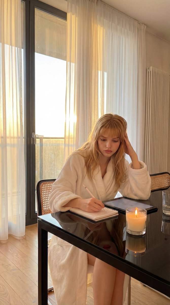 AI Prompt for Cozy Golden Hour Writing Scene with Model and Architecture
