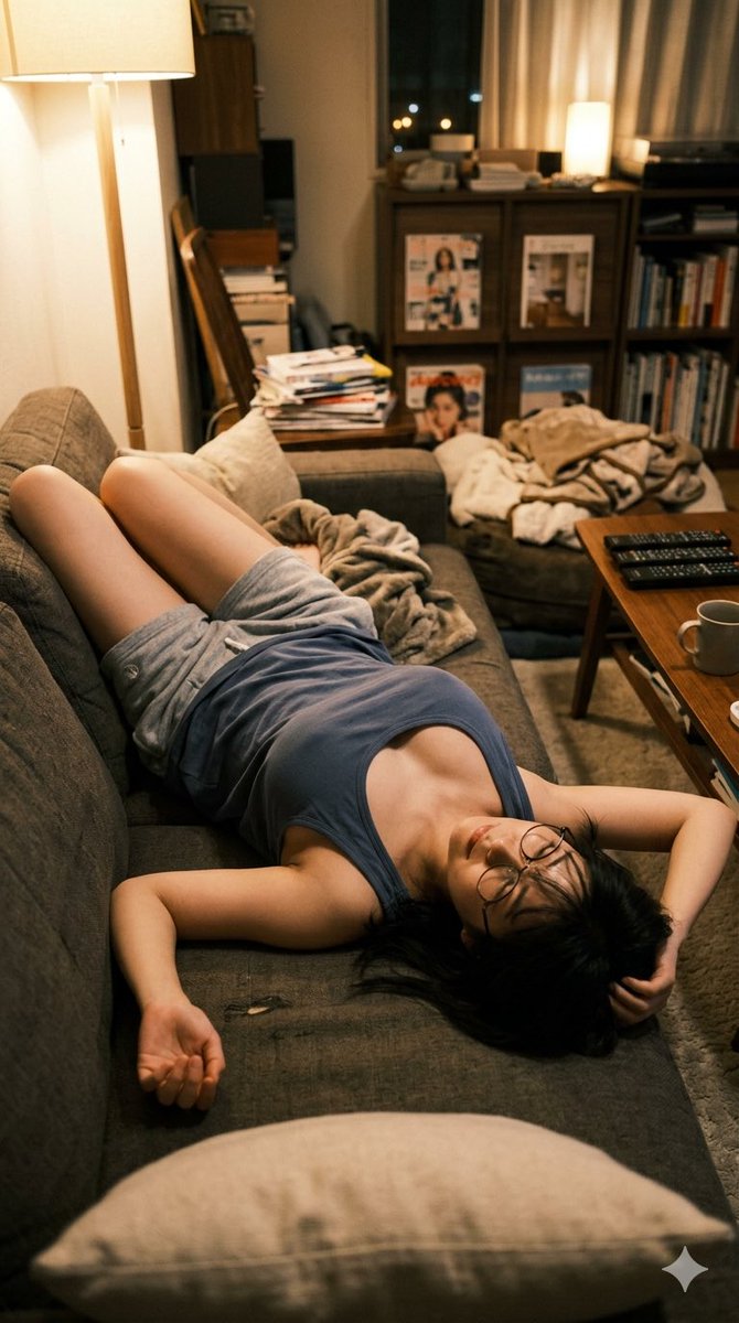 AI Prompt for Cozy Indoor Nighttime Scene with Person on Sofa