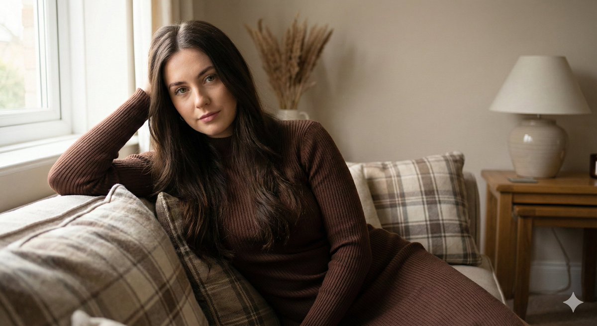 AI Prompt for Cozy Indoor Portrait Photography - Woman on Sofa