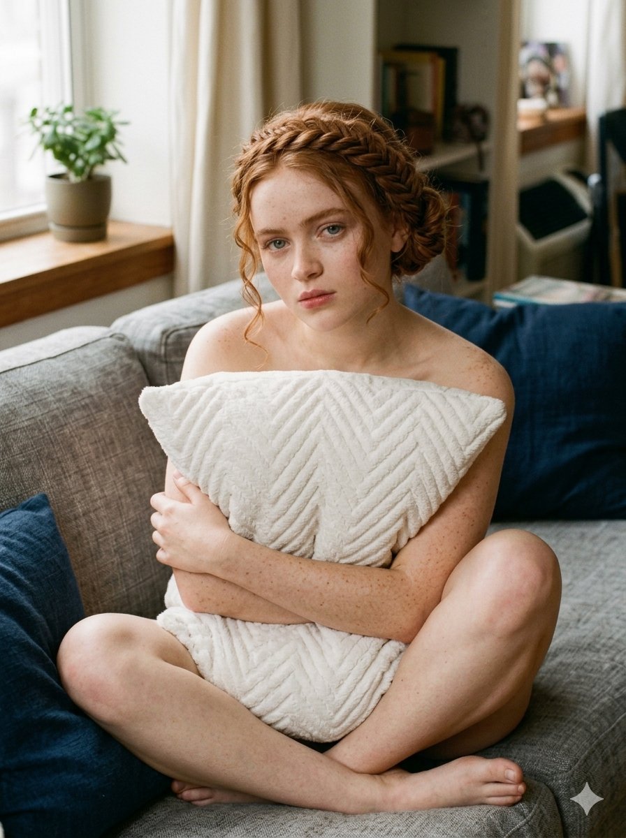 AI Prompt for Cozy Indoor Sofa Portrait with Natural Light