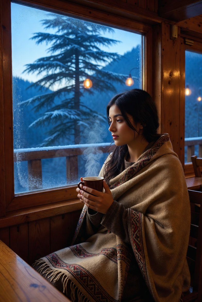 AI Prompt for Cozy Instagram Photos of Winter Cafe Scenes in Shimla, India