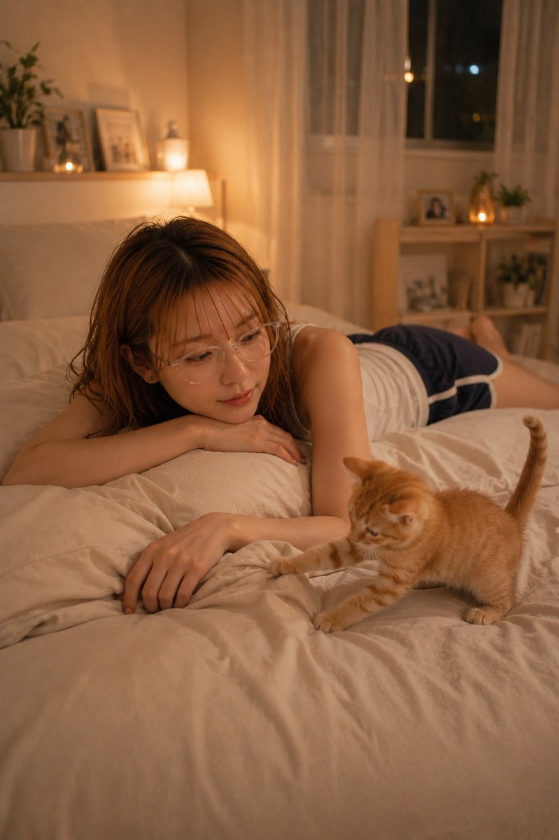 AI Prompt for Cozy Night Bedroom with Kitten