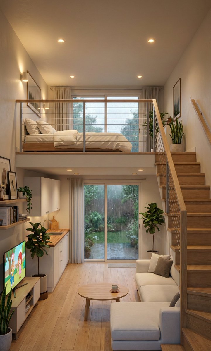 AI Prompt for Cozy Rainy Scene Interior Studio Apartment Photography