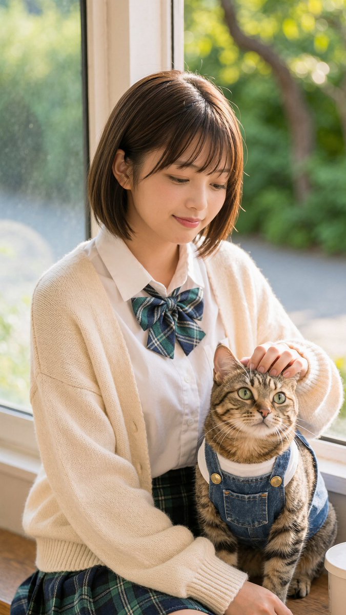 AI Prompt for Cozy Scene with Girl and Cat by Sunlit Window