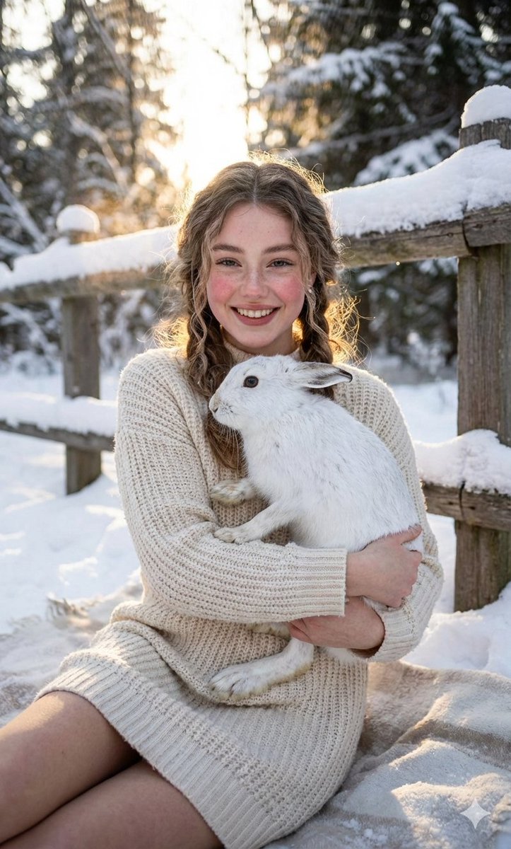 AI Prompt for Cozy Winter Portrait with White Hare