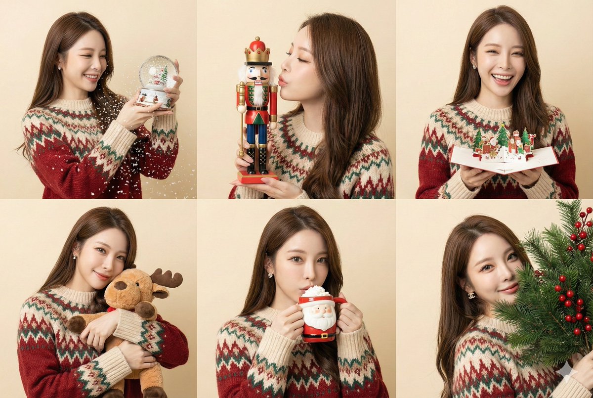 AI Prompt for Creating a 6-Panel Grid Christmas Avatar Portrait
