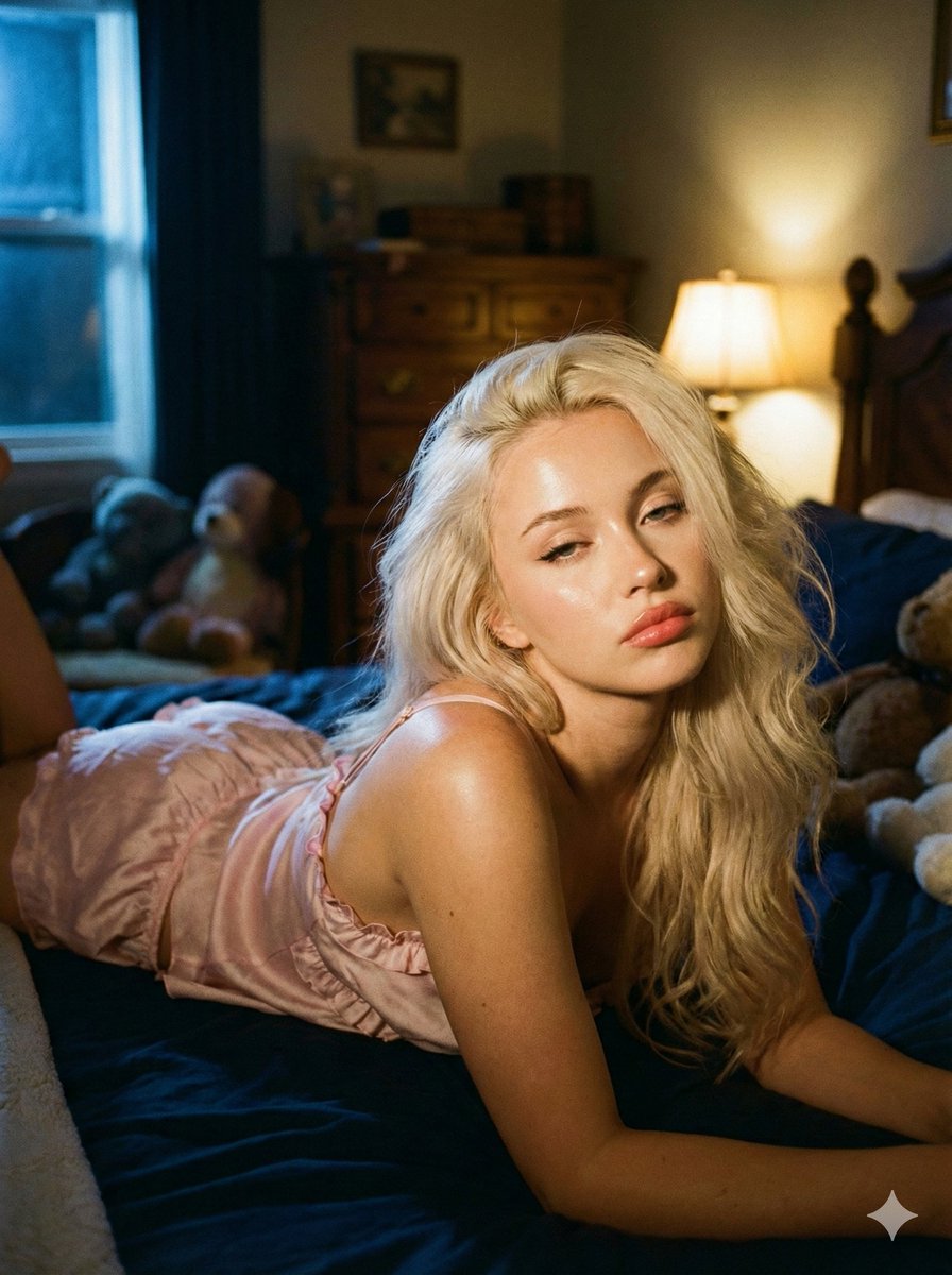 AI Prompt for Creating a Low-Light Retro Bedroom Portrait with a Dewy Glow