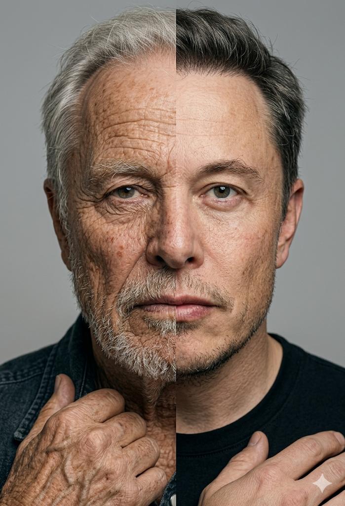 AI Prompt for Creating a Split Screen Portrait with Age Progression Effect