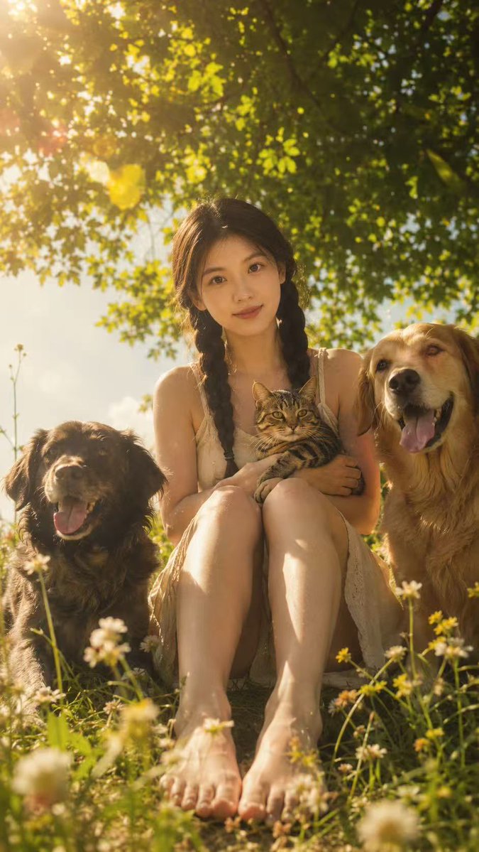 AI Prompt for Creating a Warm Golden Hour Portrait with Pets